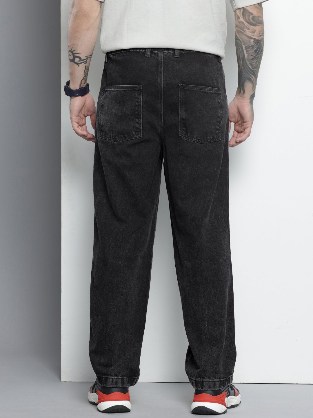 Men's Grey Relaxed Fit Solid Denim Joggers