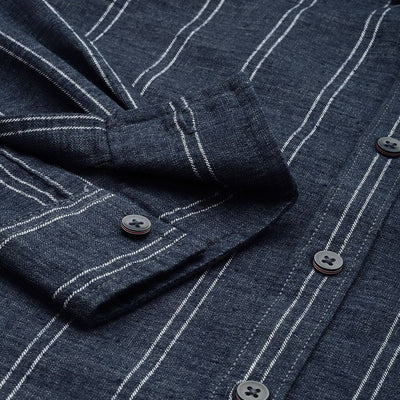 Men's Navy Blue Slim Fit Striped Casual Shirt