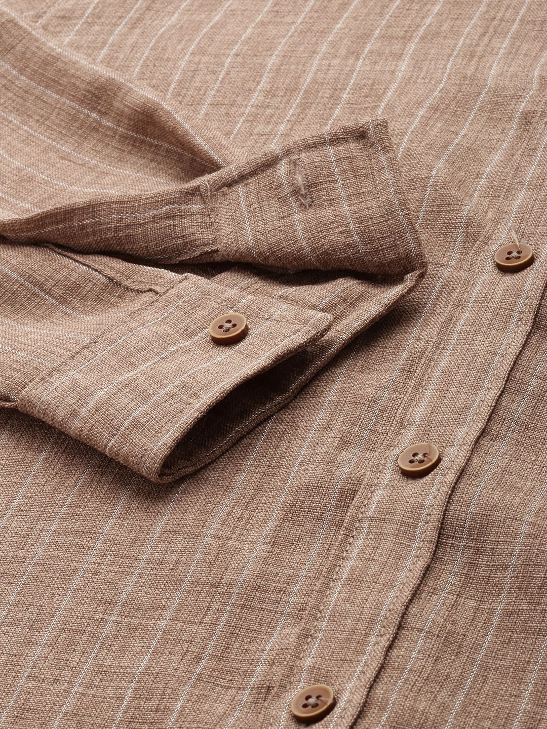 Men's Brown Slim Fit Striped Casual Shirt