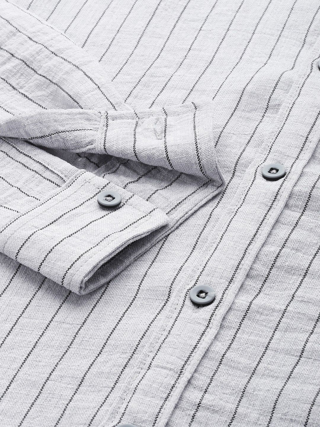 Men's Grey Slim Fit Striped Casual Shirt
