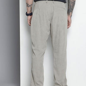 Men's Grey Straight Fit Textured Trousers