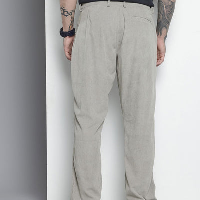 Men's Grey Straight Fit Textured Trousers