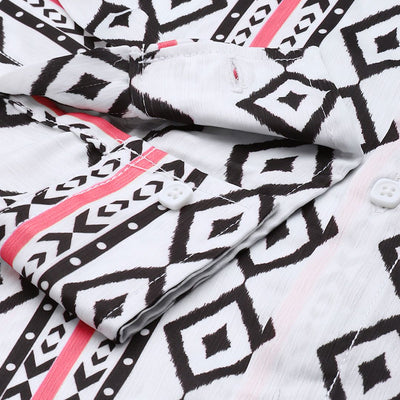 Men's White Relaxed Fit Geometric Print Resort Wear Shirt