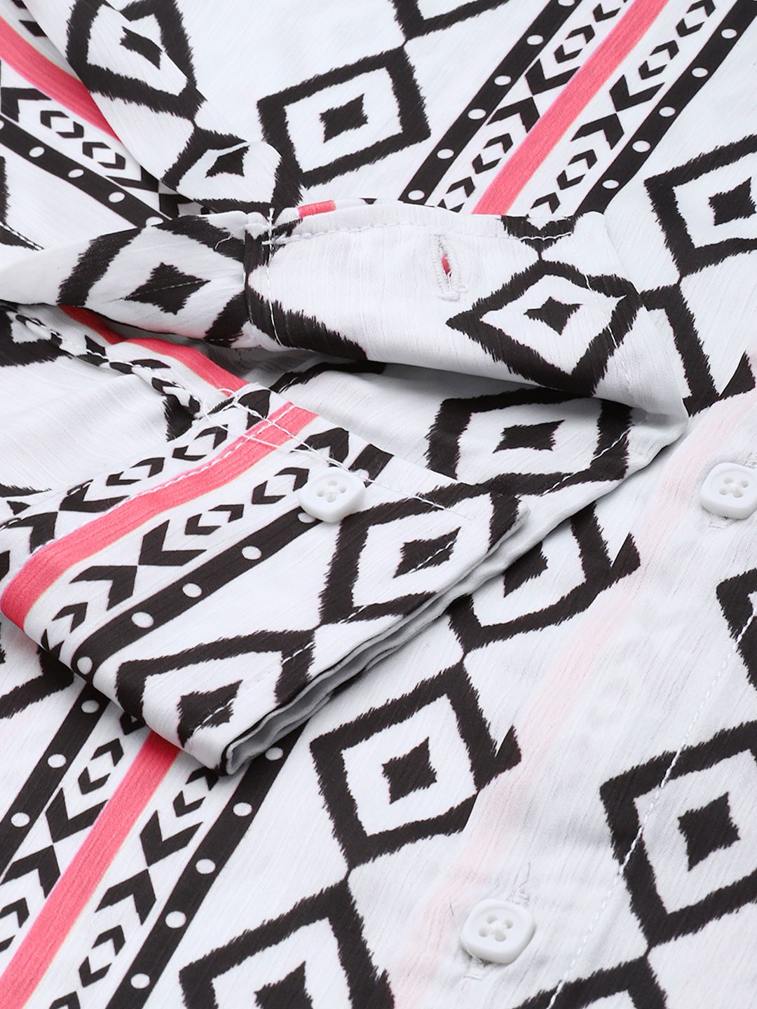Men's White Relaxed Fit Geometric Print Resort Wear Shirt