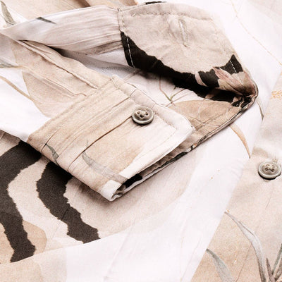 Men's Cream Slim Fit Abstract Print Party Wear Shirt