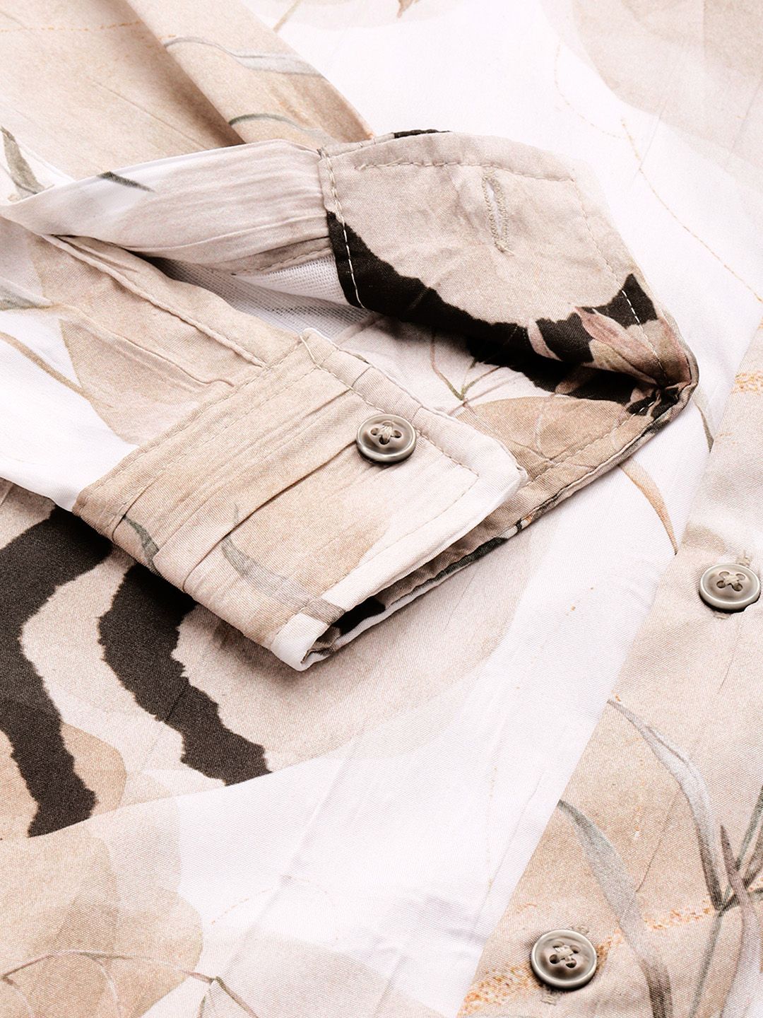 Men's Cream Slim Fit Abstract Print Party Wear Shirt