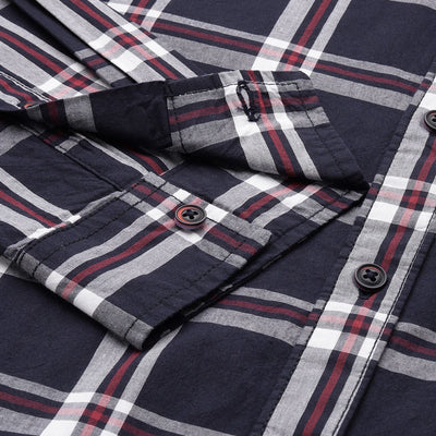Men's Navy Blue Slim Fit Checked Casual Shirt