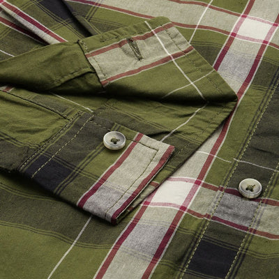 Men's Green Slim Fit Checked Casual Shirt