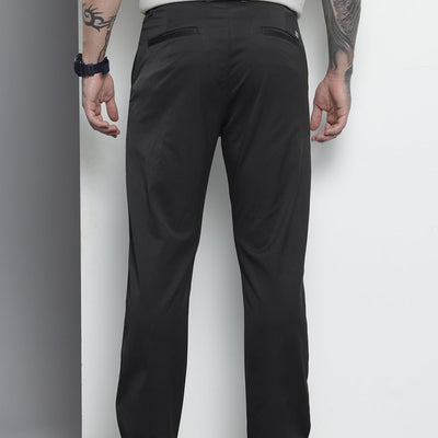 Men's Black Regular Fit Solid Trousers