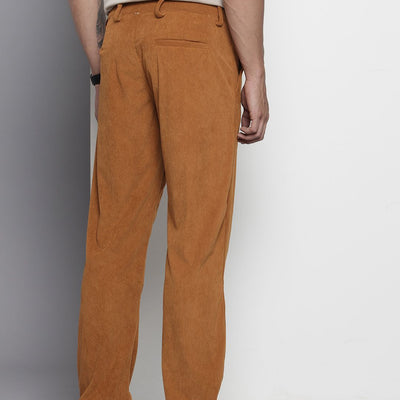 Men's Brown Straight Fit Textured Trousers