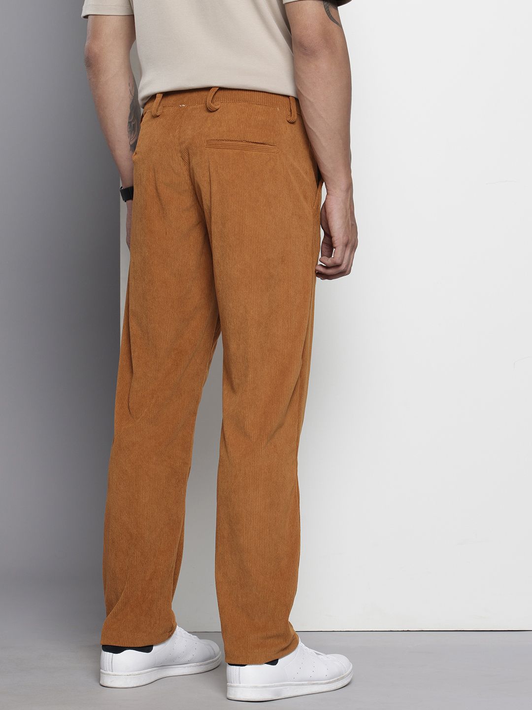 Men's Brown Straight Fit Textured Trousers