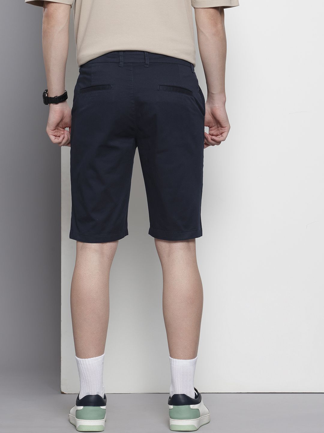 Men's Navy Blue Regular Fit Solid Chino Shorts
