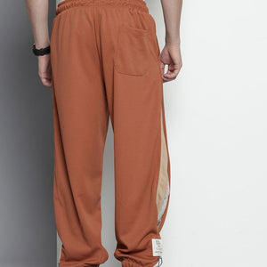 Men's Brown Relaxed Fit Textured Baggy Joggers