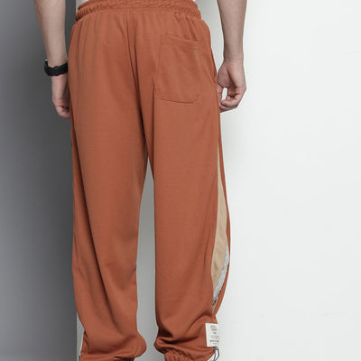 Men's Brown Relaxed Fit Textured Baggy Joggers