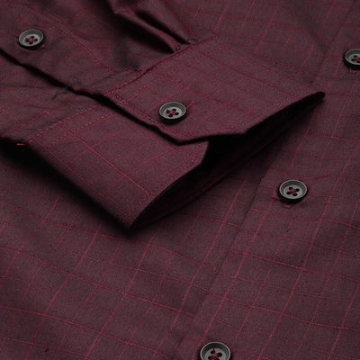 Men's Burgundy Slim Fit Checked Formal Shirt