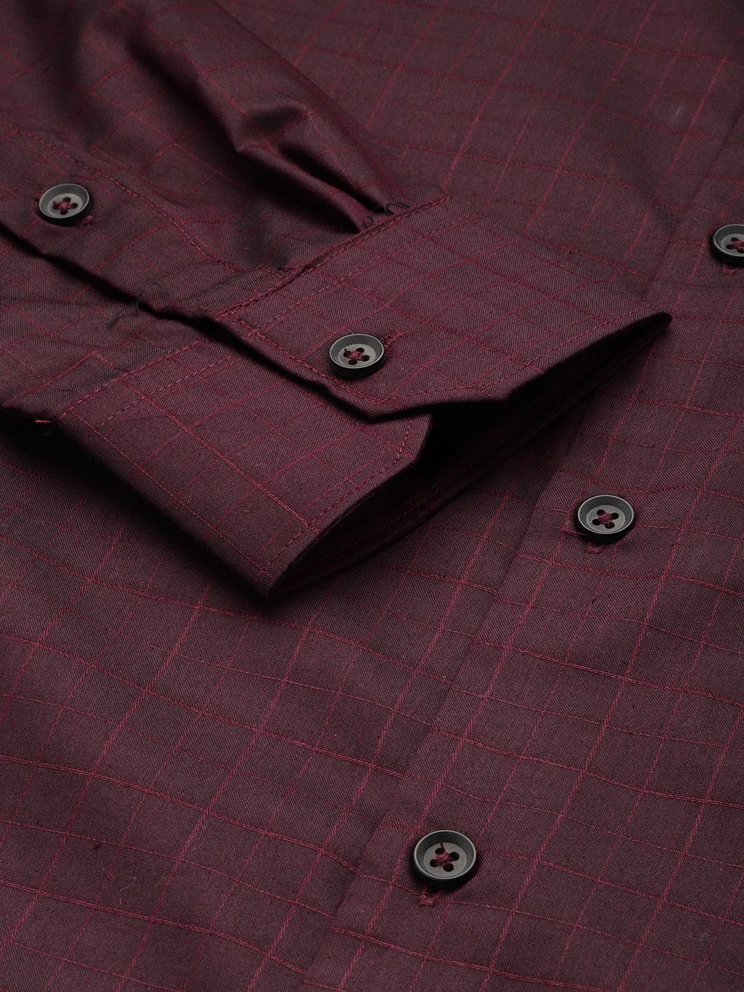 Men's Burgundy Slim Fit Checked Formal Shirt