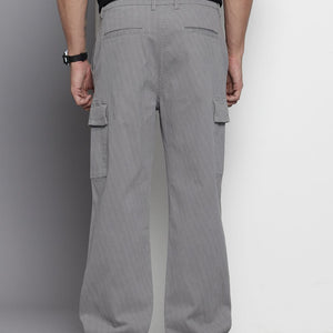 Men's Grey Relaxed Fit Geometric Print Cargos