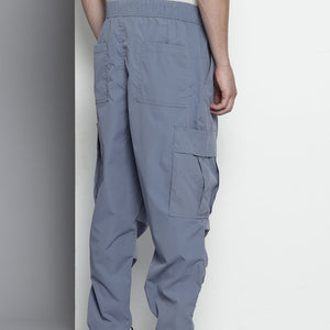 Men's Blue Loose Fit Textured Cargos