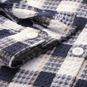 Men's Navy Blue Relaxed Fit Checked Resort Wear Shirt