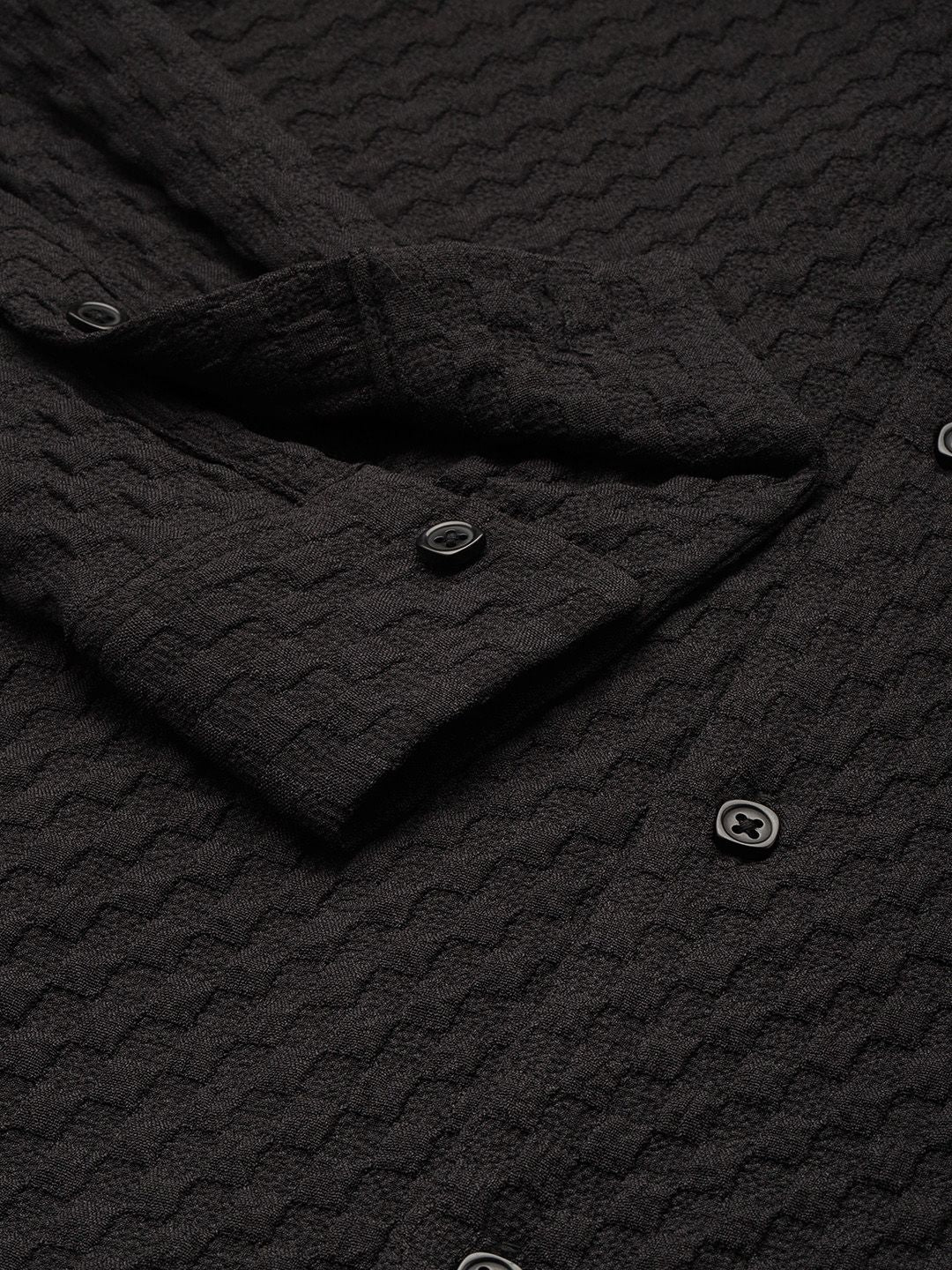 Men's Black Relaxed Fit Solid Resort Wear Shirt