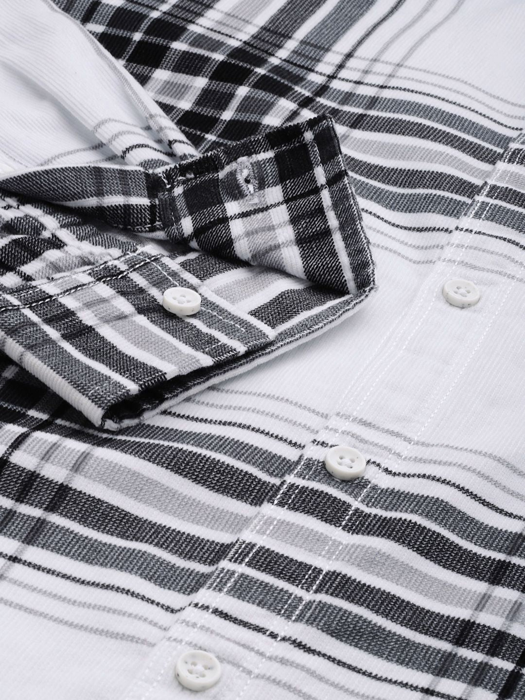 Men's White Regular Fit Checked Casual Overshirt