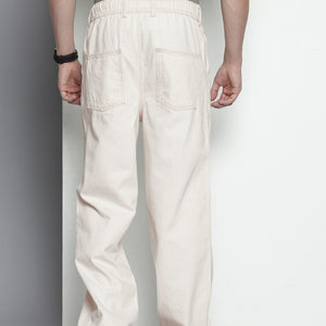 Men's White Relaxed Fit Solid Denim Joggers