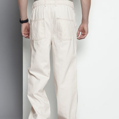 Men's White Relaxed Fit Solid Denim Joggers