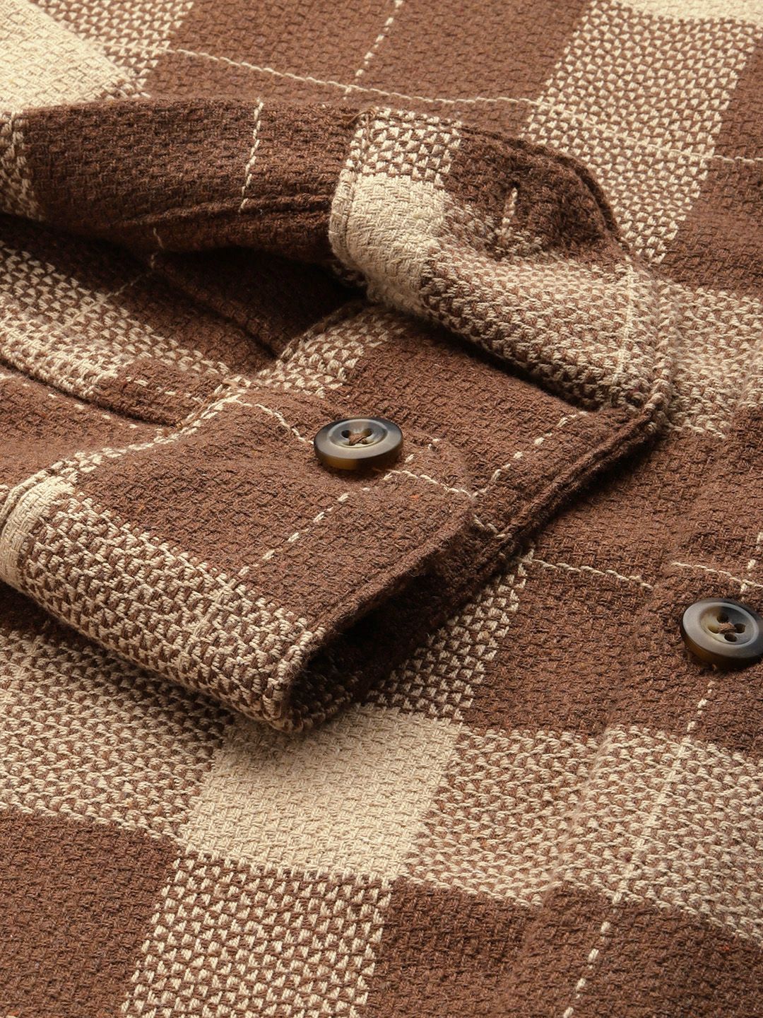 Men's Brown Relaxed Fit Checked Resort Wear Shirt