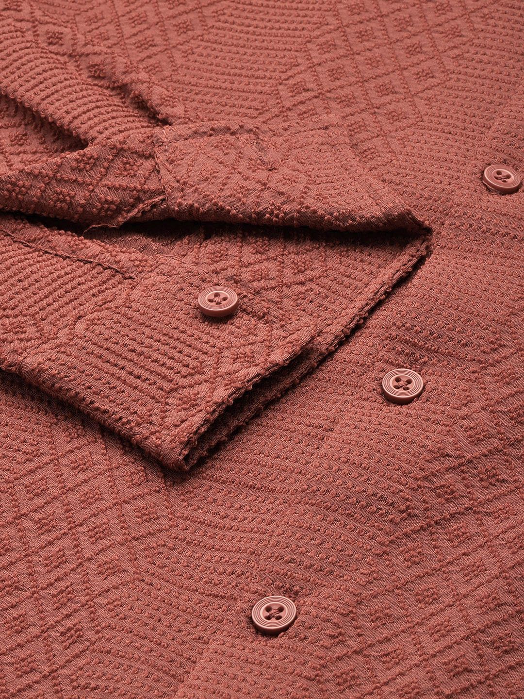 Men's Rust Regular Fit Solid Resort Wear Shirt