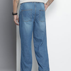 Men's Blue Relaxed Fit Solid Denim Joggers