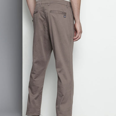 Men's Grey Regular Fit Solid Chinos