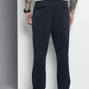 Men's Navy Blue Relaxed Fit Solid Chinos