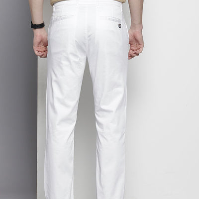 Men's White Regular Fit Solid Chinos