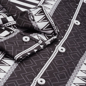 Men's Black Relaxed Fit Aztec Printed Resort Wear Shirt