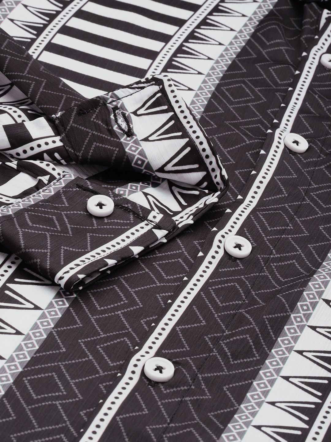 Men's Black Relaxed Fit Aztec Printed Resort Wear Shirt