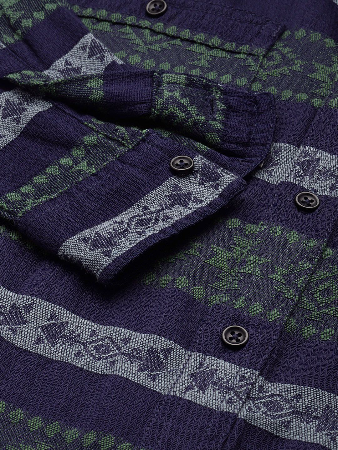 Men's Green Relaxed Fit Aztec Resort Wear Shirt