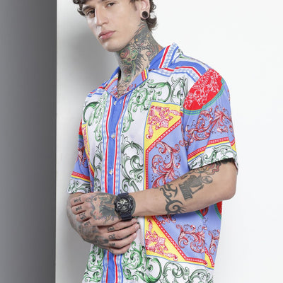 Men's Multicolor Oversized Kitch Street Wear Shirt