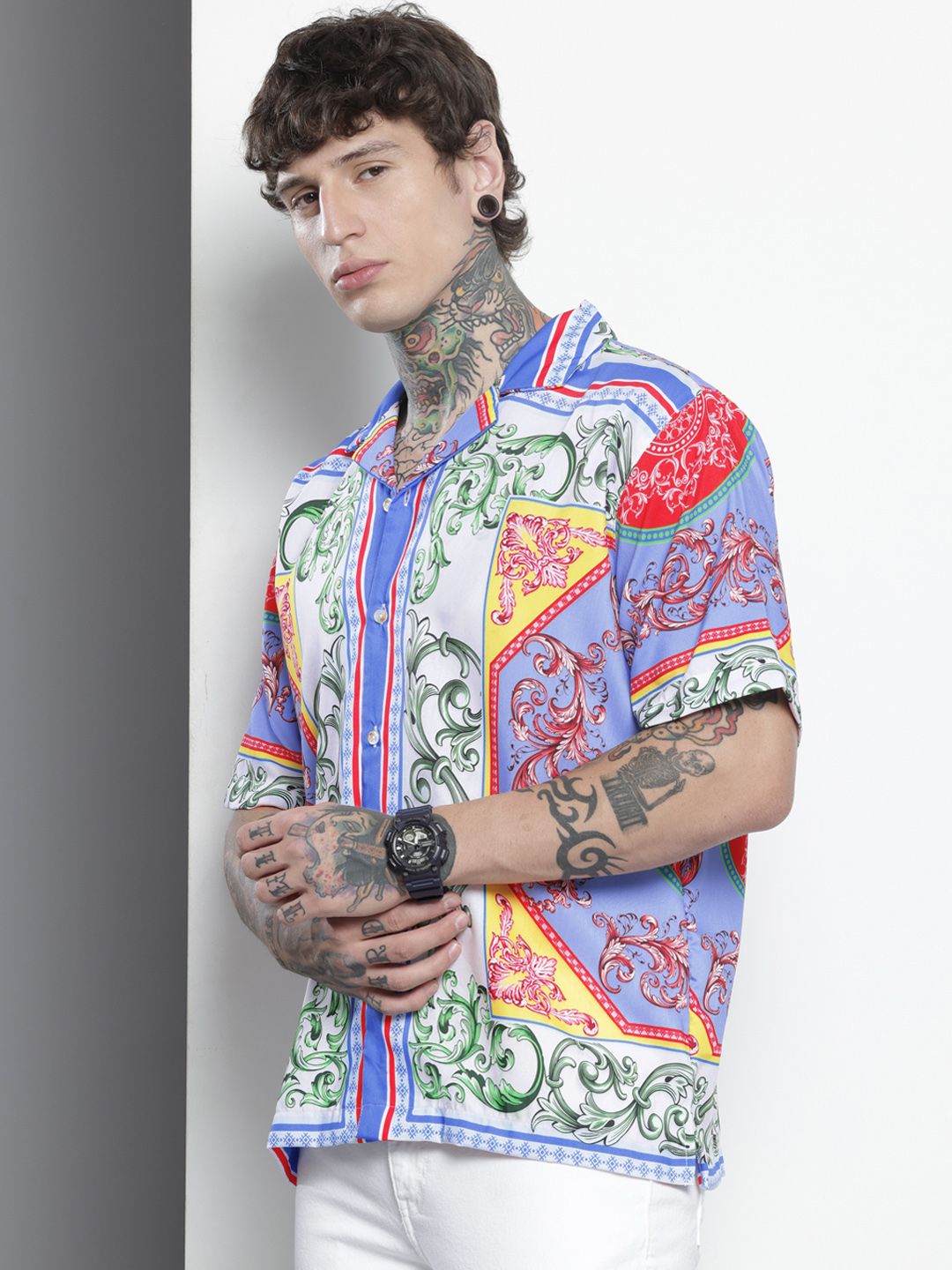 Men's Multicolor Oversized Kitch Street Wear Shirt