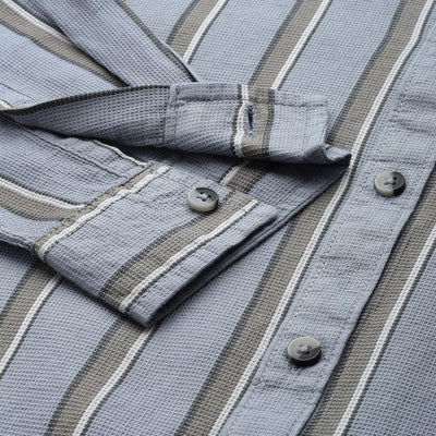 Men's Grey Slim Fit Striped Casual Shirt