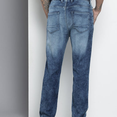 Men's Blue Regular Fit Solid Denim Joggers