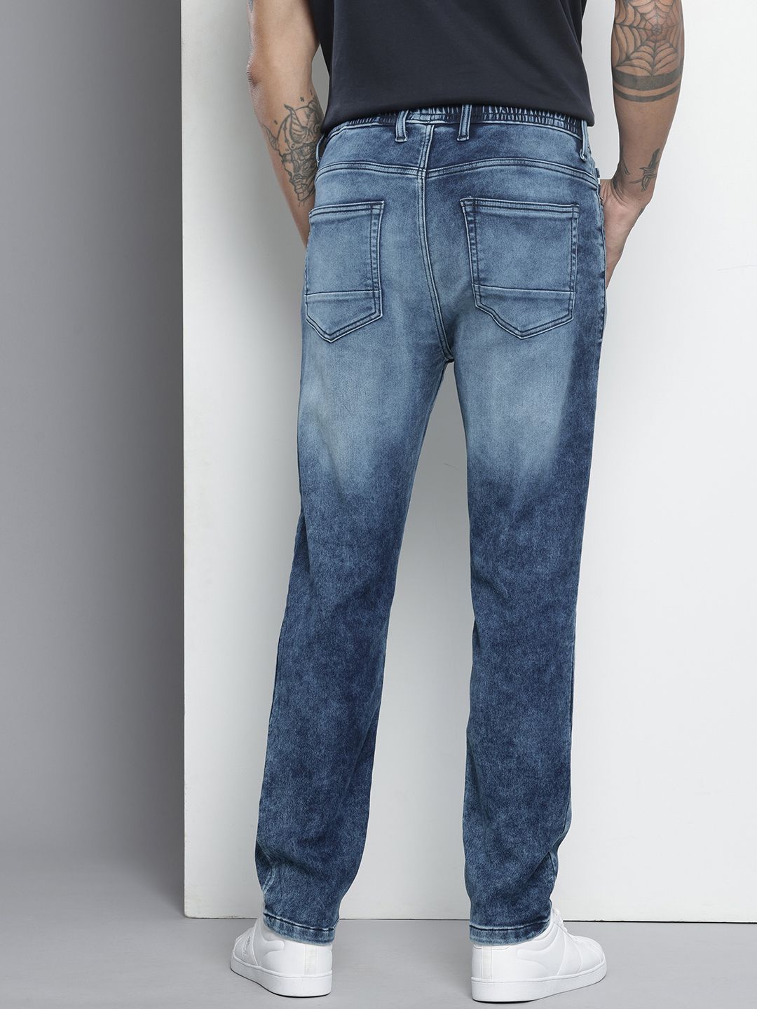 Men's Blue Regular Fit Solid Denim Joggers