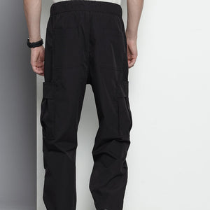 Men's Black Loose Fit Textured Cargos