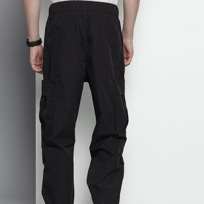 Men's Black Loose Fit Textured Cargos