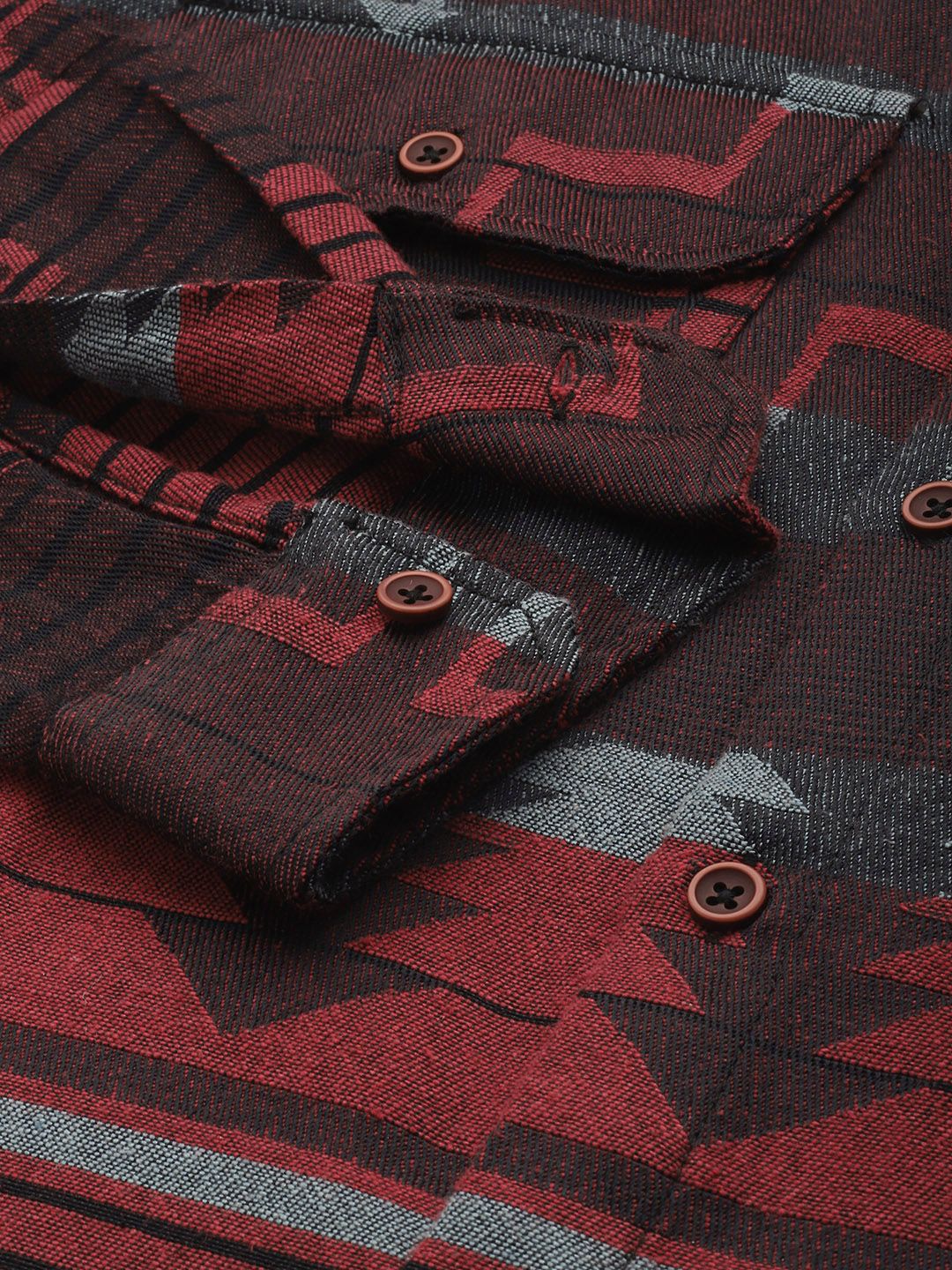Men's Red Relaxed Fit Geometric Print Resort Wear Shirt