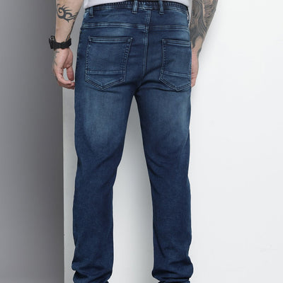 Men's Blue Regular Fit Solid Denim Joggers