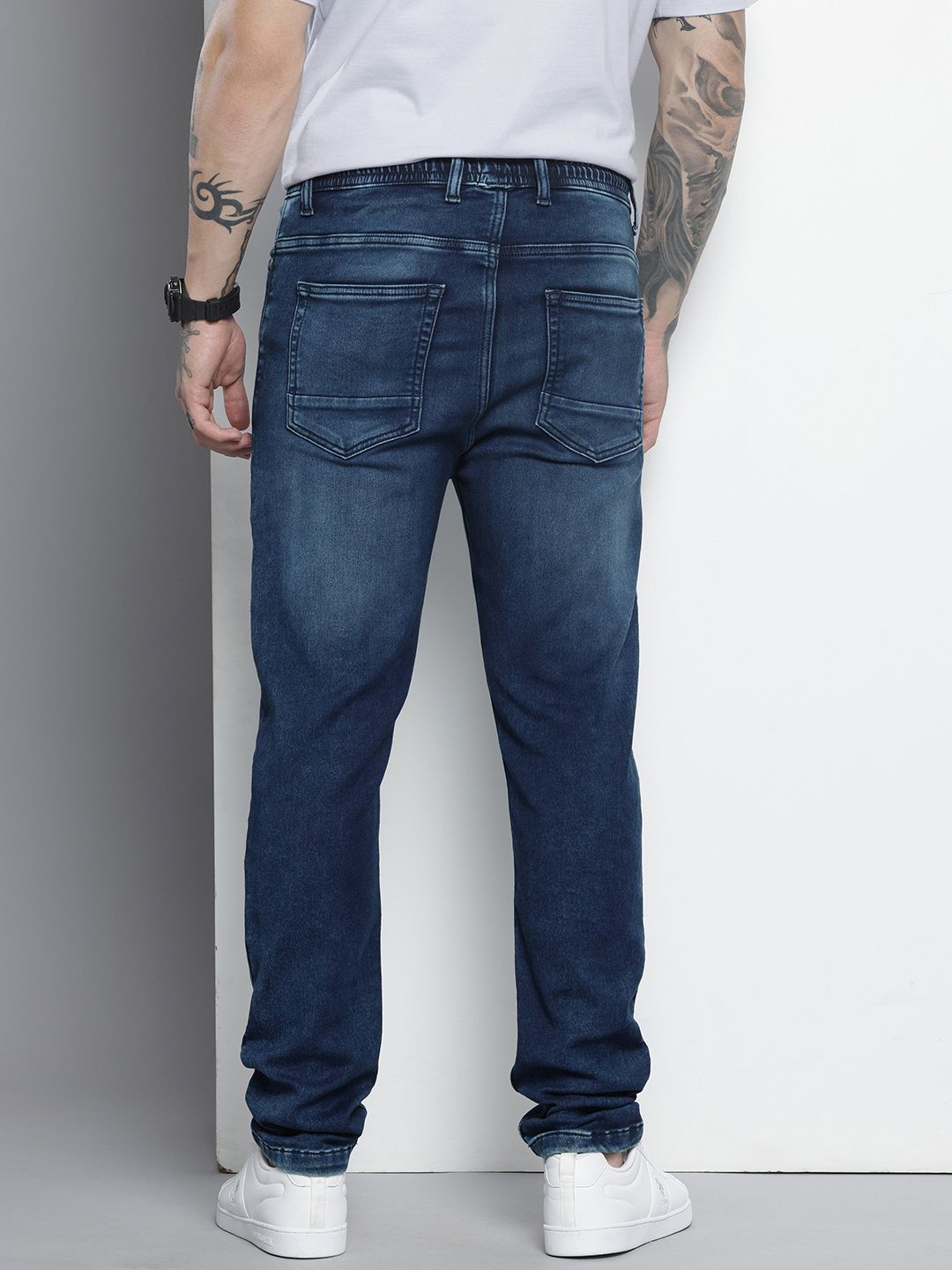 Men's Blue Regular Fit Solid Denim Joggers
