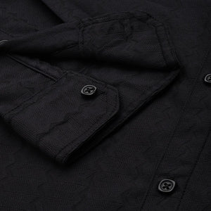 Men's Black Relaxed Fit Textured Resort Wear Shirt