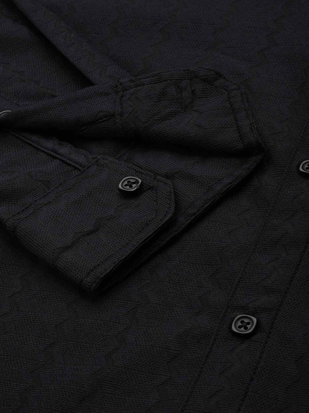 Men's Black Relaxed Fit Textured Resort Wear Shirt