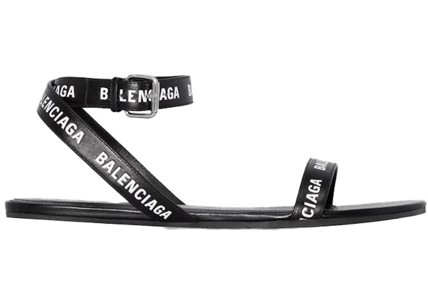 Balenciaga Black Logo Print Sandals Black Leather