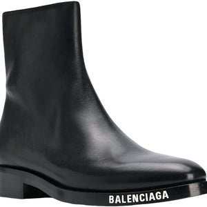 Balenciaga Leather Ankle Boot Black White Logo